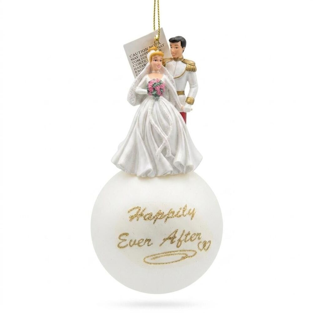 VTG Disney Cinderella Prince Charming Wedding Glass Ornament Happily Ever After